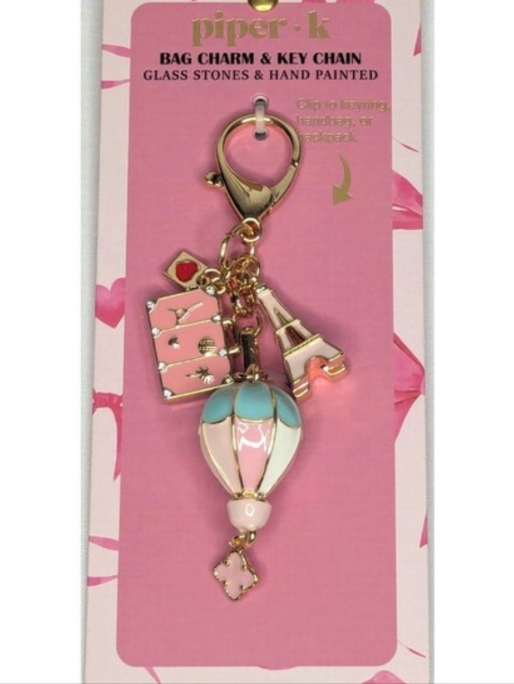 Piper K Eiffel Tower travel hot air balloon Bag Charm Key Chain fob